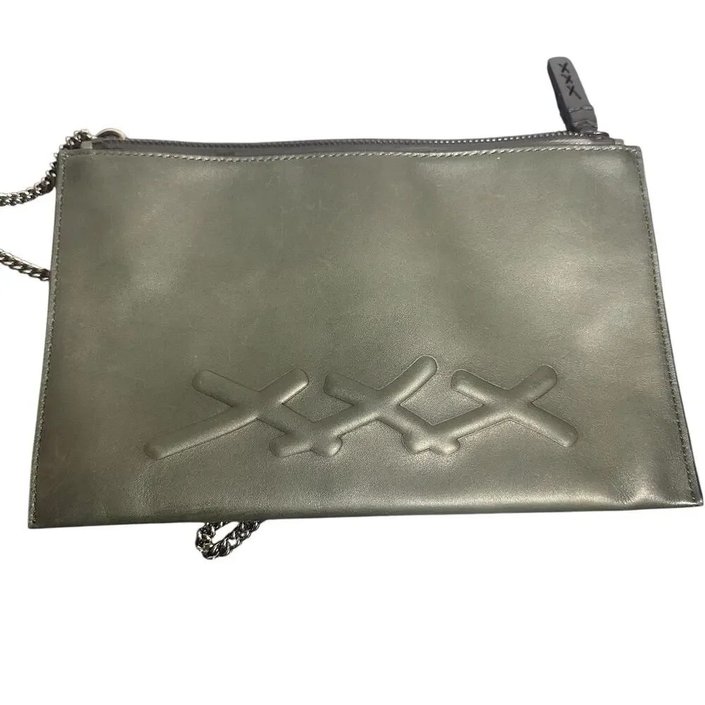 Ermenegildo Zegna XXX Leather Flat Zip Pouch Gray Crossbody Bag shoulder